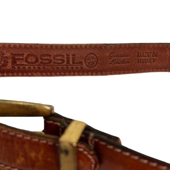 FOSSIL Belt Women's Medium Two Tone Brown Stitch Leather Metal Buckle - Picture 3 of 10